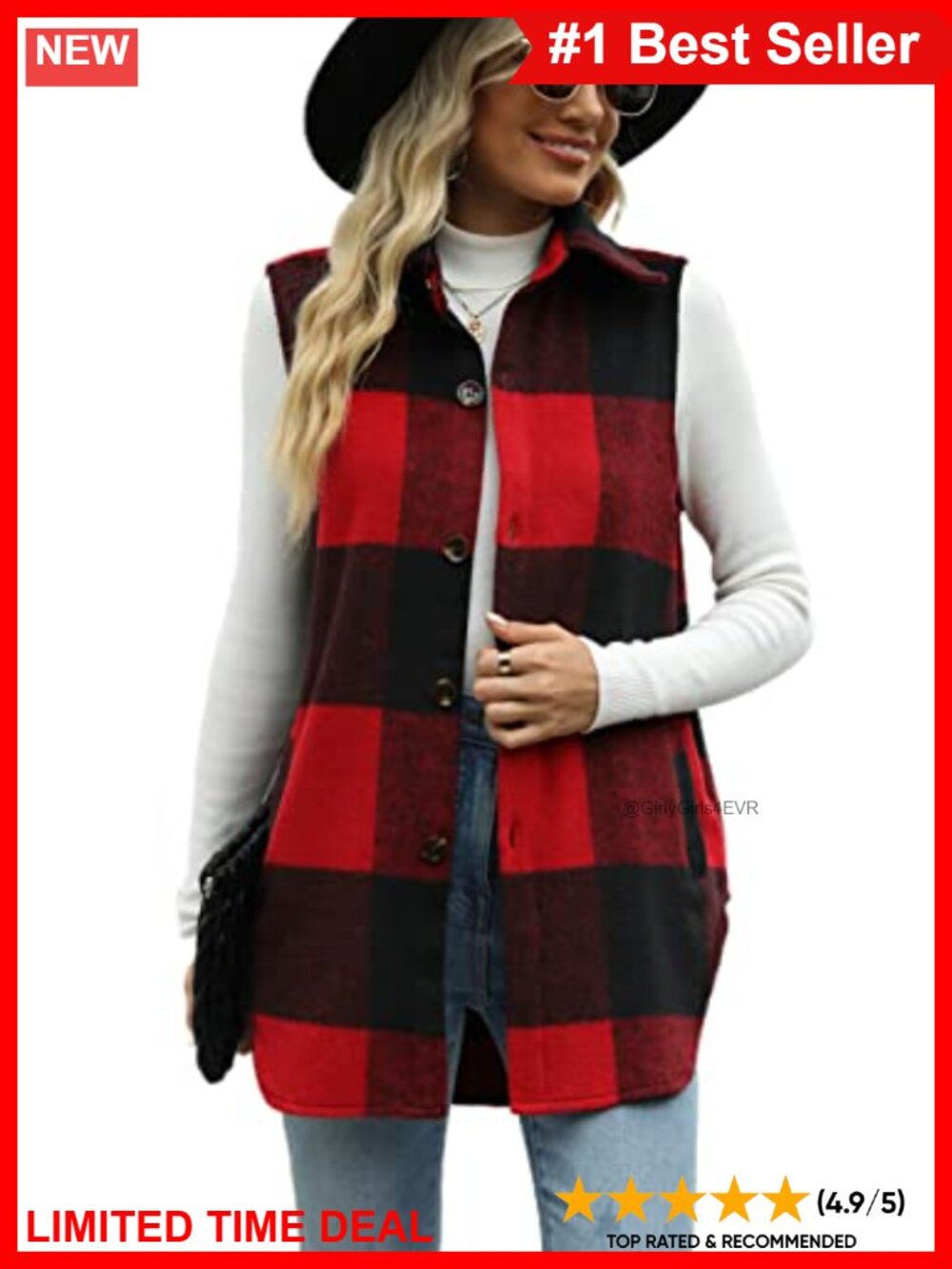 Womens Plaid Flannel Vest Sleeveless Shacket Button Down